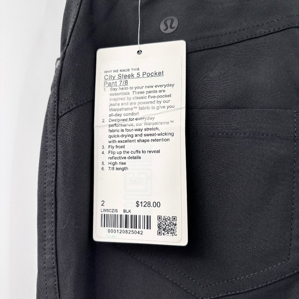 Lululemon City Sleek 5 pocket 7/8 Black Size 2 - Picture 5 of 6